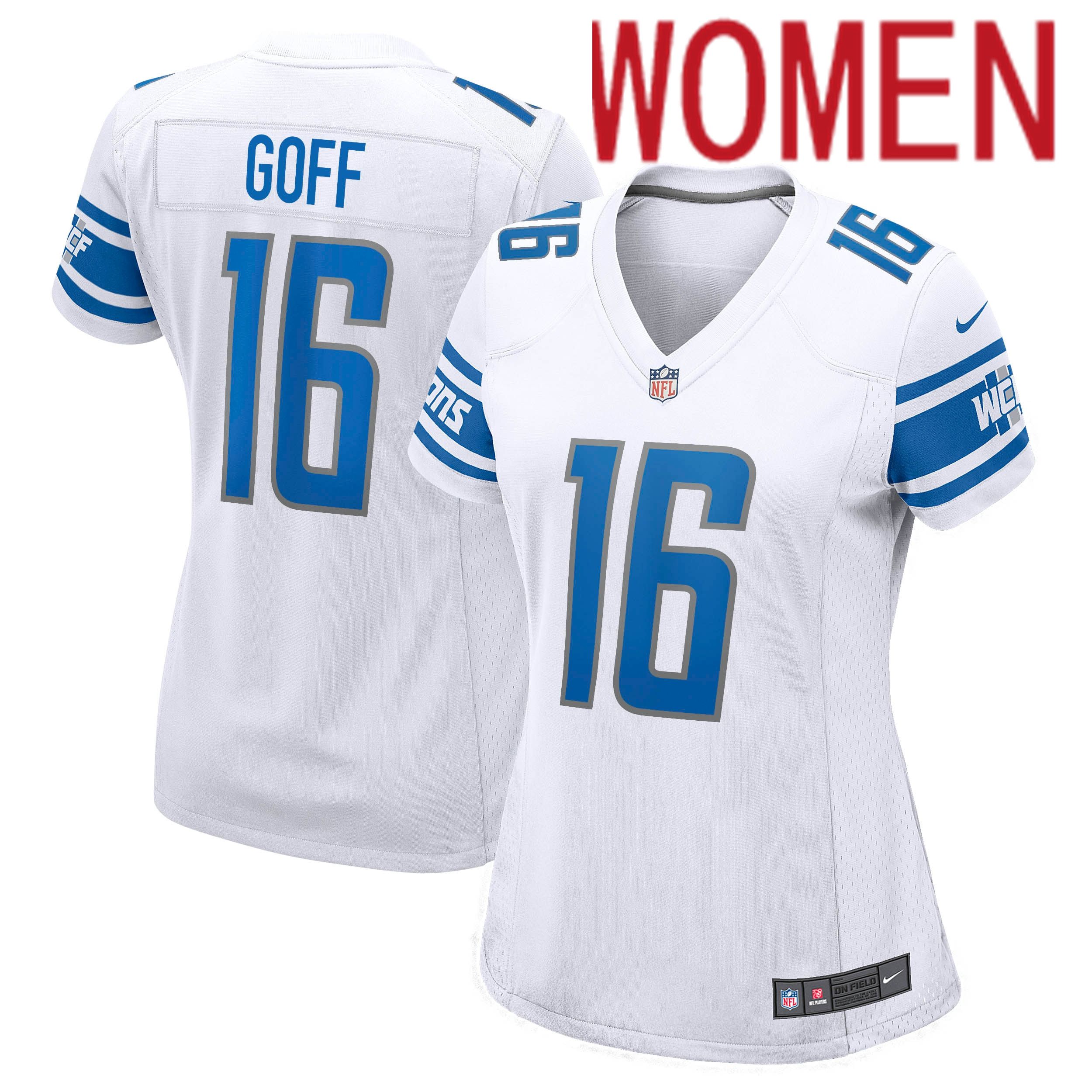 Women Detroit Lions #16 Jared Goff Nike White Player Game NFL Jersey